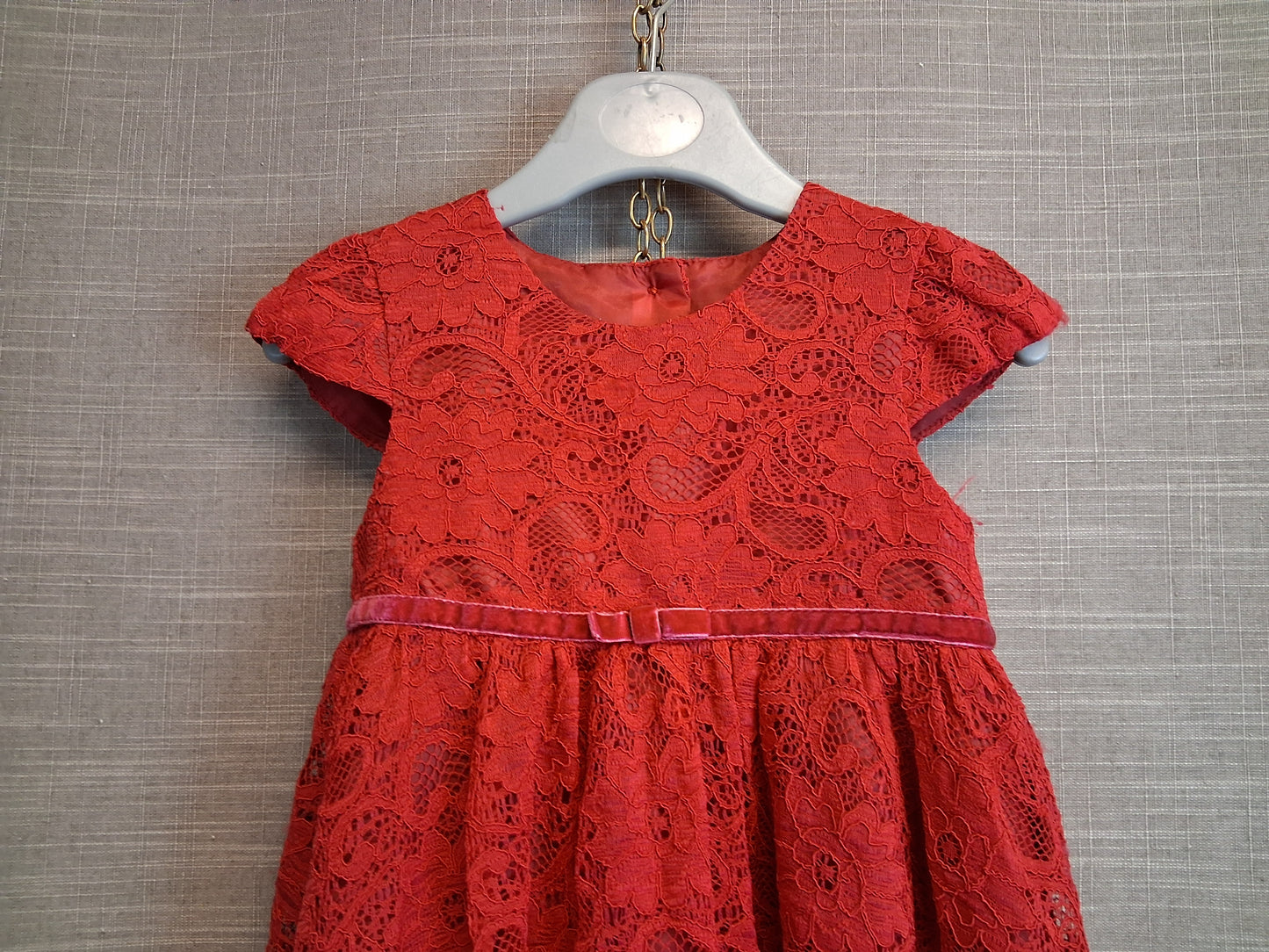 George Girls Red Lace A Line Party Dress Age 18-24 Months