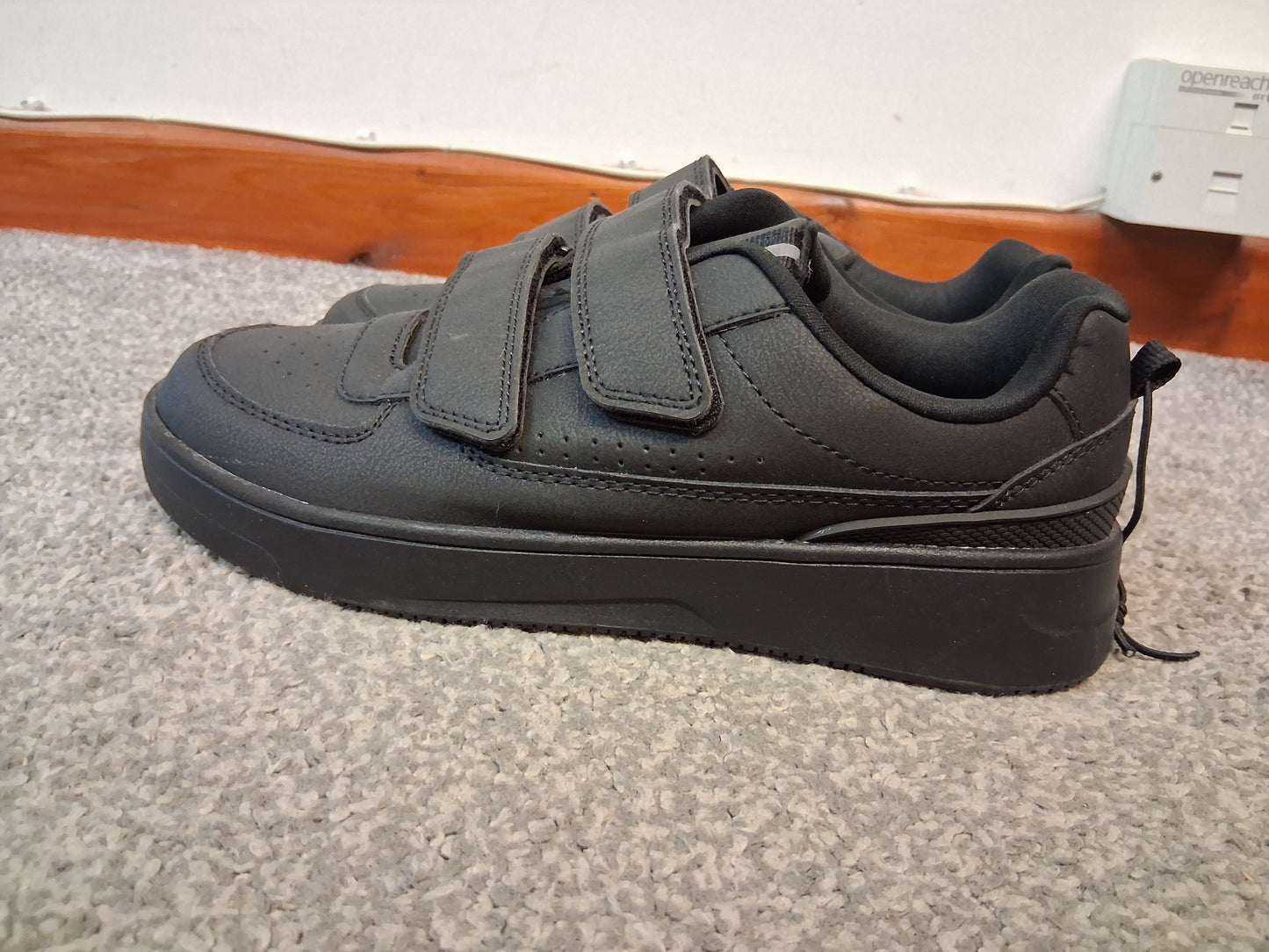 F&F Boys Black School Shoes Double Strap Size 4 Faux Leather New