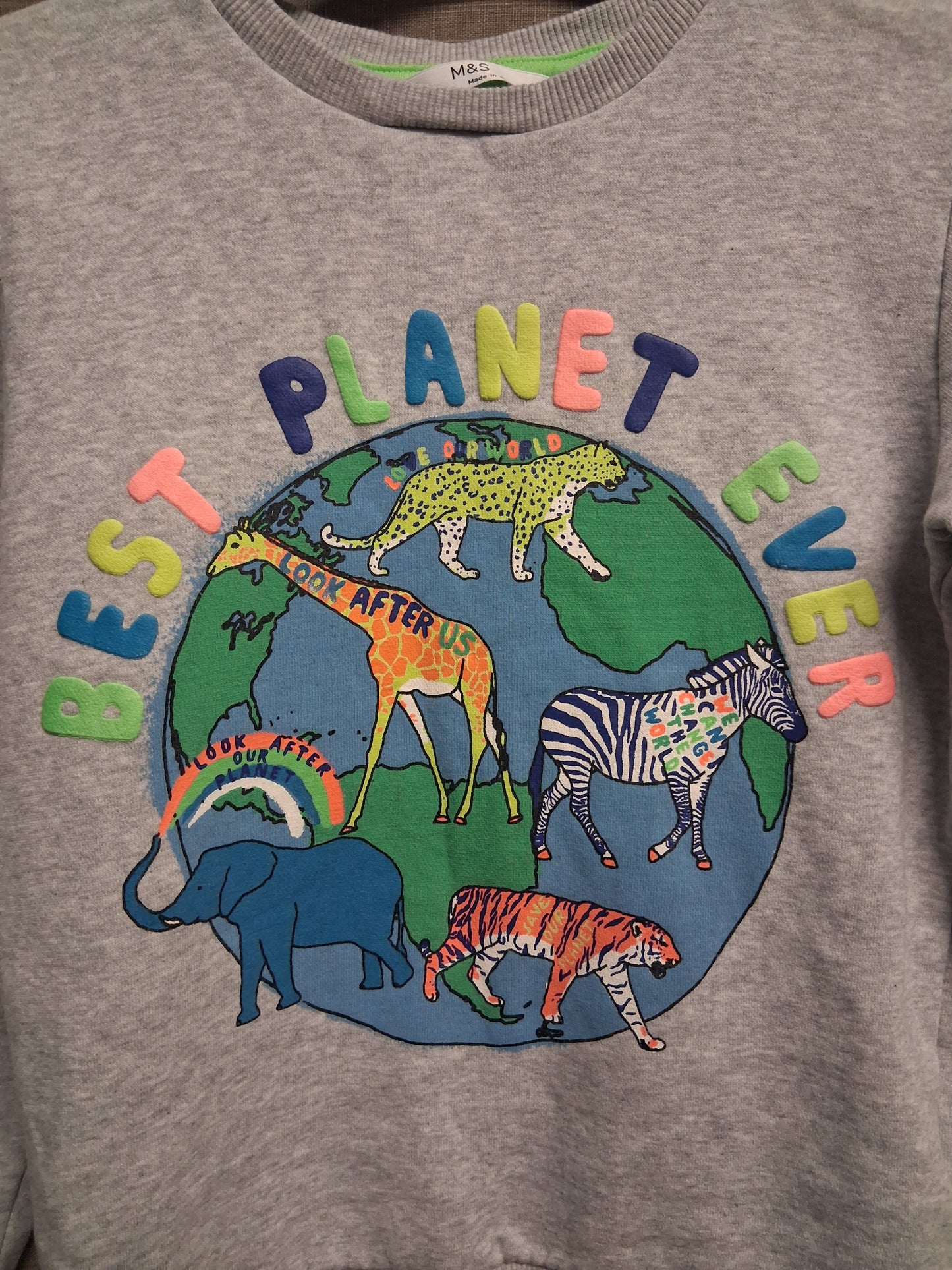 Marks and Spencer Sweater Grey Planet Graphic Boys Age 6-7 Years