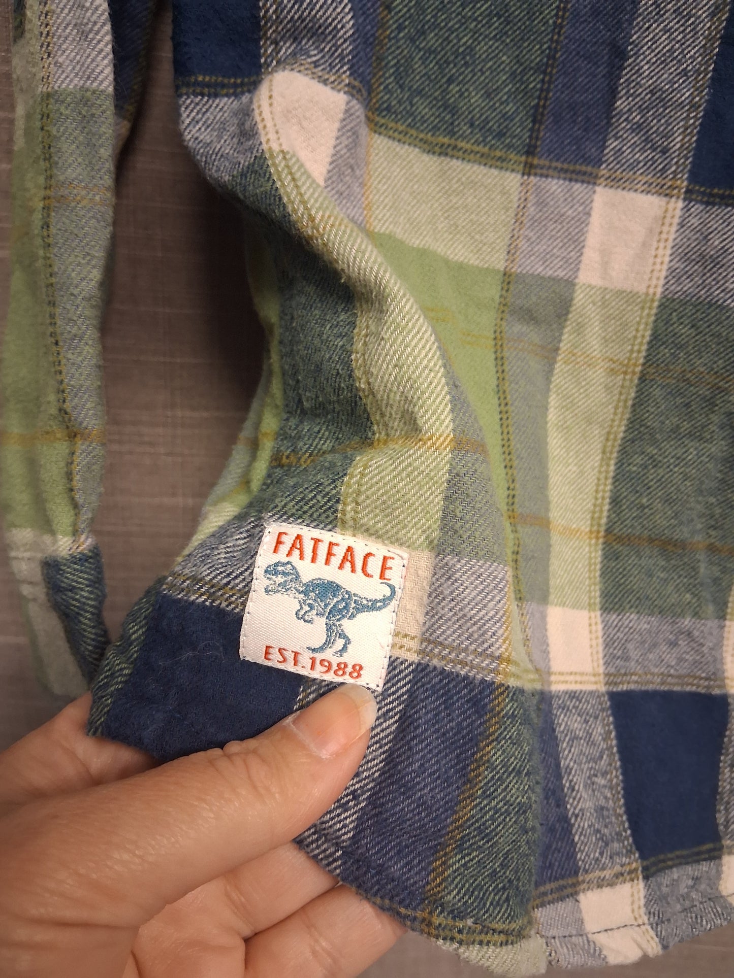 FatFace Shacket Green Blue Check Hooded Full Zip Cotton Age 6-7 Years