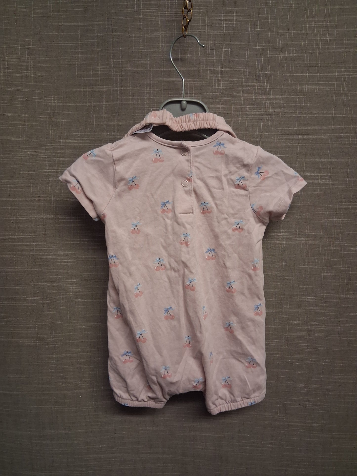 George Girls Pink One Piece Romper Cherry Print with Headband Age 3-6 Months