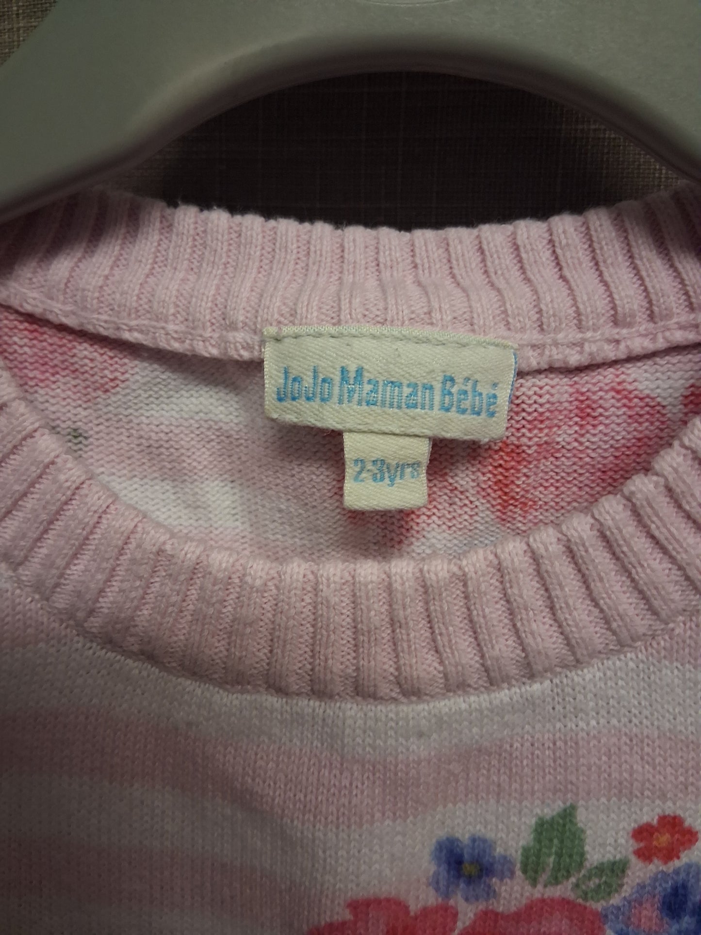 JoJo Maman Bebe Girls Pink Striped Floral Tank Top Age 2-3 Years