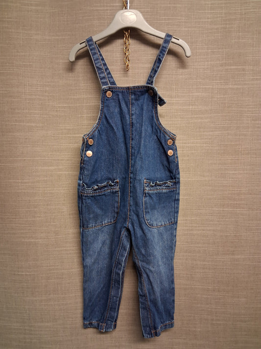 Next Girls Denim Dungarees Blue Age 18-24 Months