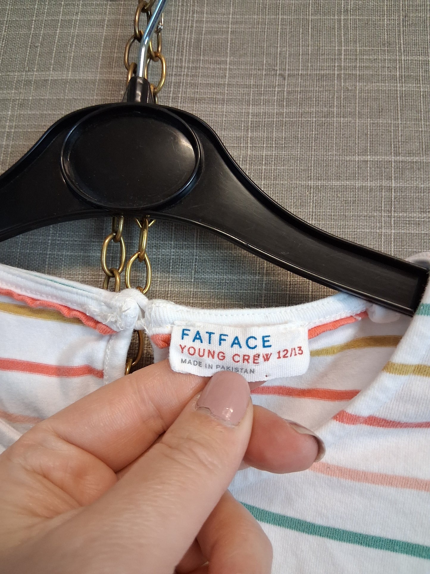 FatFace Girls Long Sleeve Jersey T-Shirt Age 12-13 Years White Stripe