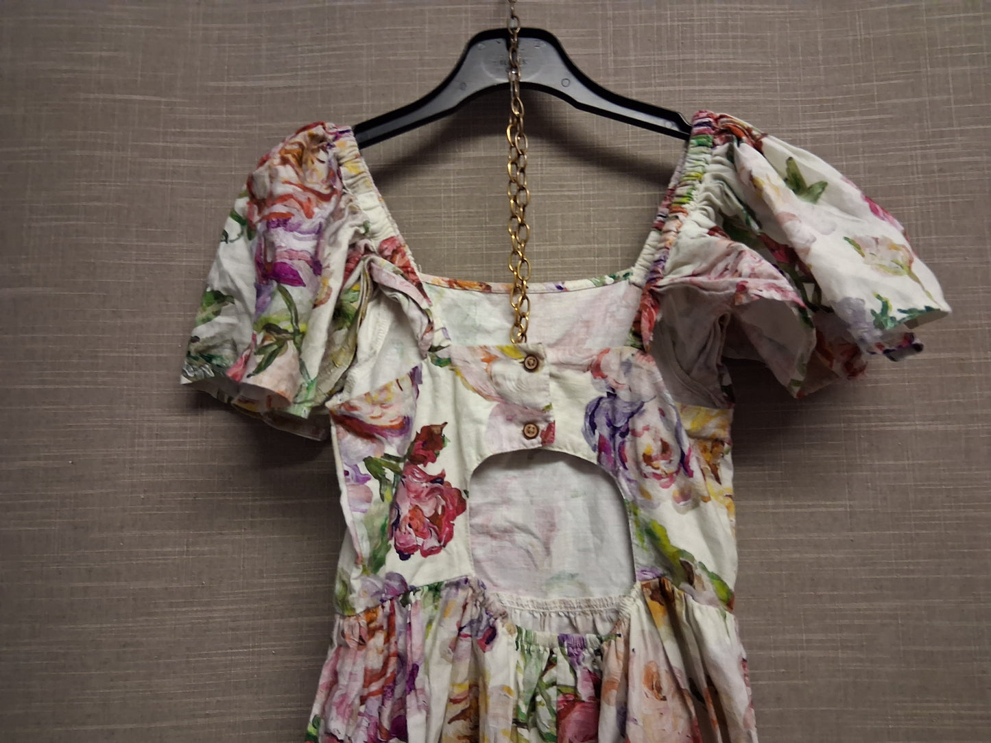 Next Girls Beige Floral Keyhole Back Dress Age 7 Years