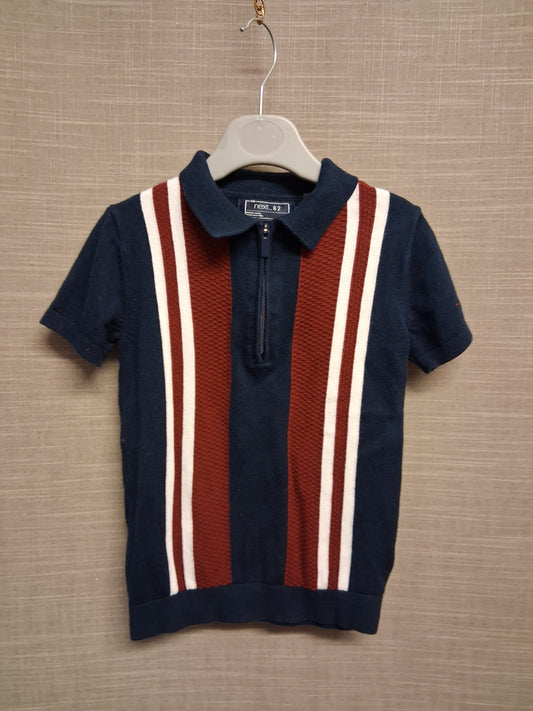 Next Boys Blue Burgundy Striped Short Sleeve Thin Knit Jumper Age 5 years