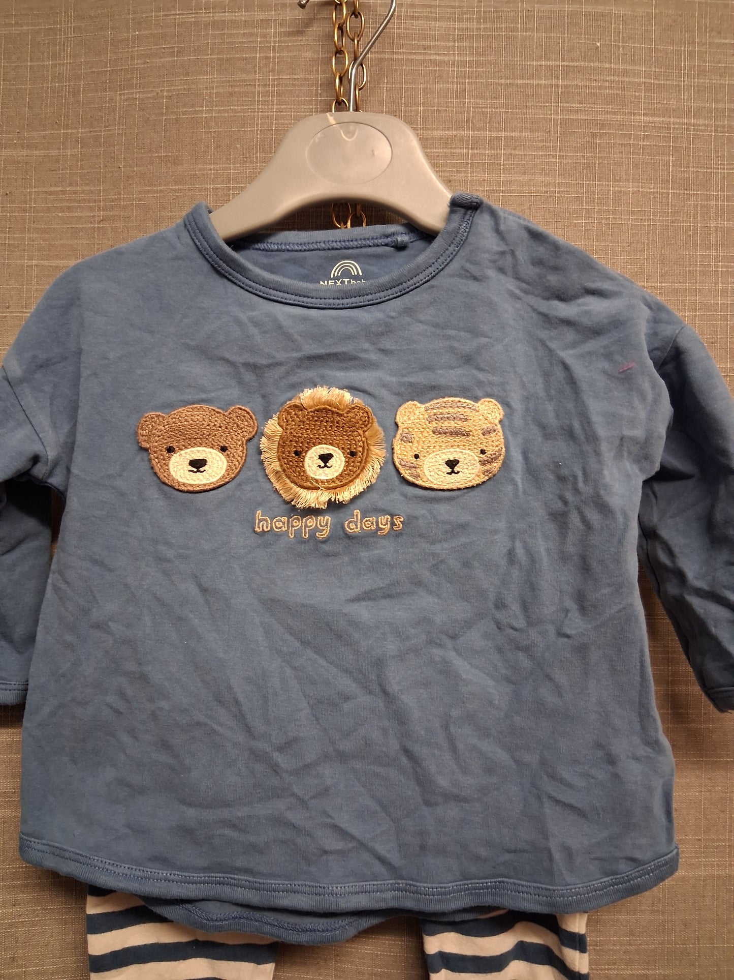 Next Boys 2 Piece Outfit T-Shirt & stripped Joggers Age 0-3 Months