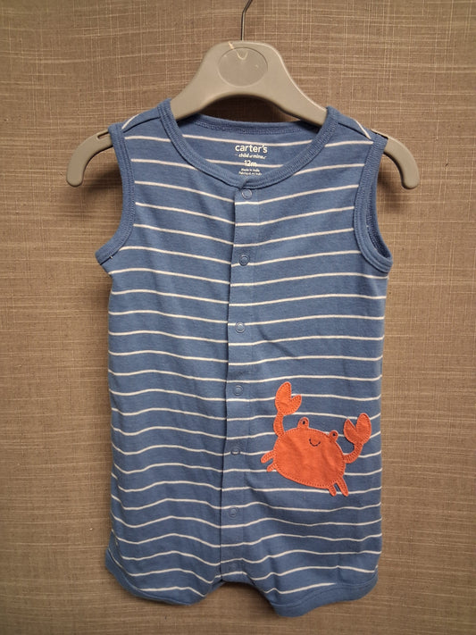 Carter's Boys Blue Striped Sleeveless Romper Age 12 Months 100% Cotton
