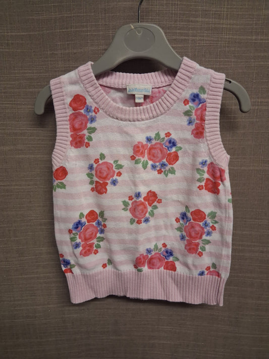 JoJo Maman Bebe Girls Pink Striped Floral Tank Top Age 2-3 Years