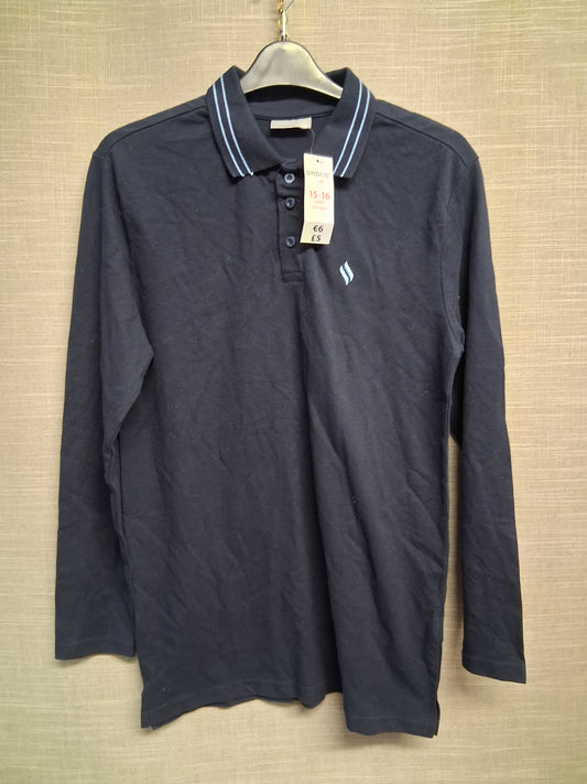 Pep&Co Polo T-Shirt Long Sleeve Navy Age 15-16 Years