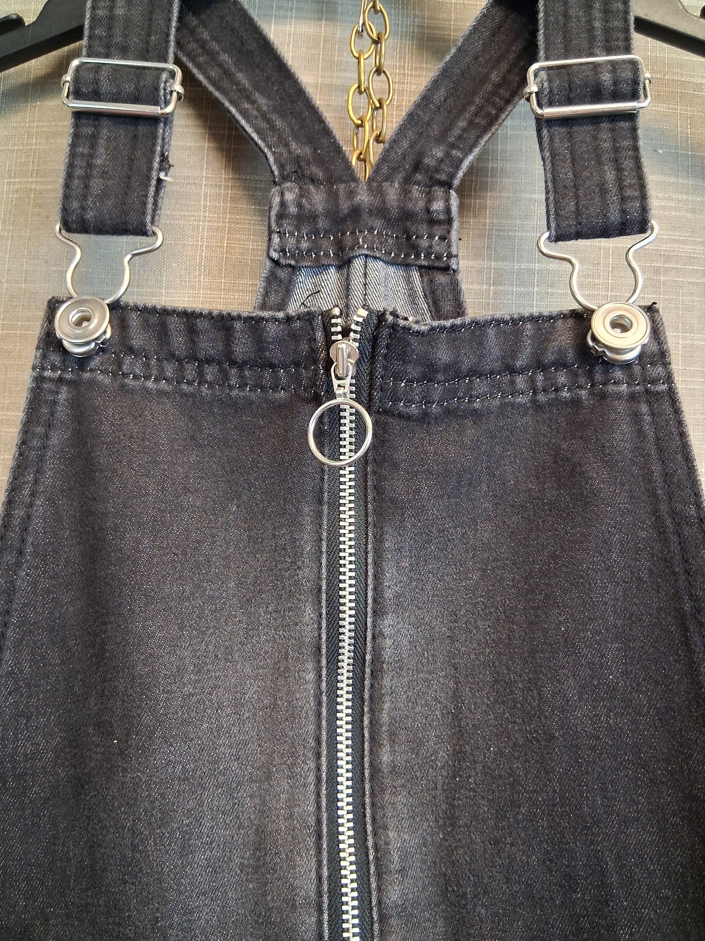 George Girls Black Denim Pinafore Dress Zip Front Age 7-8 Years