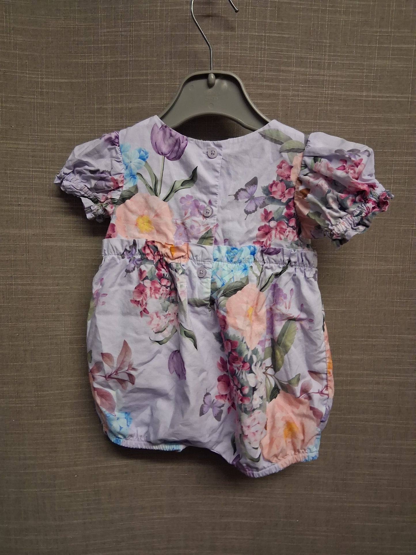 George Girls Lilac Floral Romper Puff Short Sleeve Age 0-3 Months