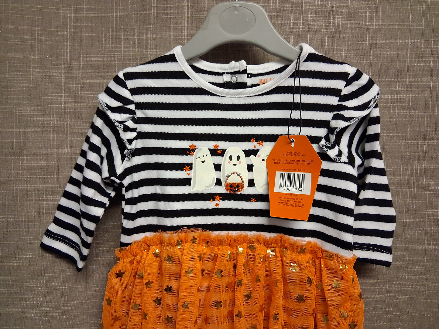 Hallowscream Girls Sleepsuit Halloween Black White Striped Age 0-3 Months New
