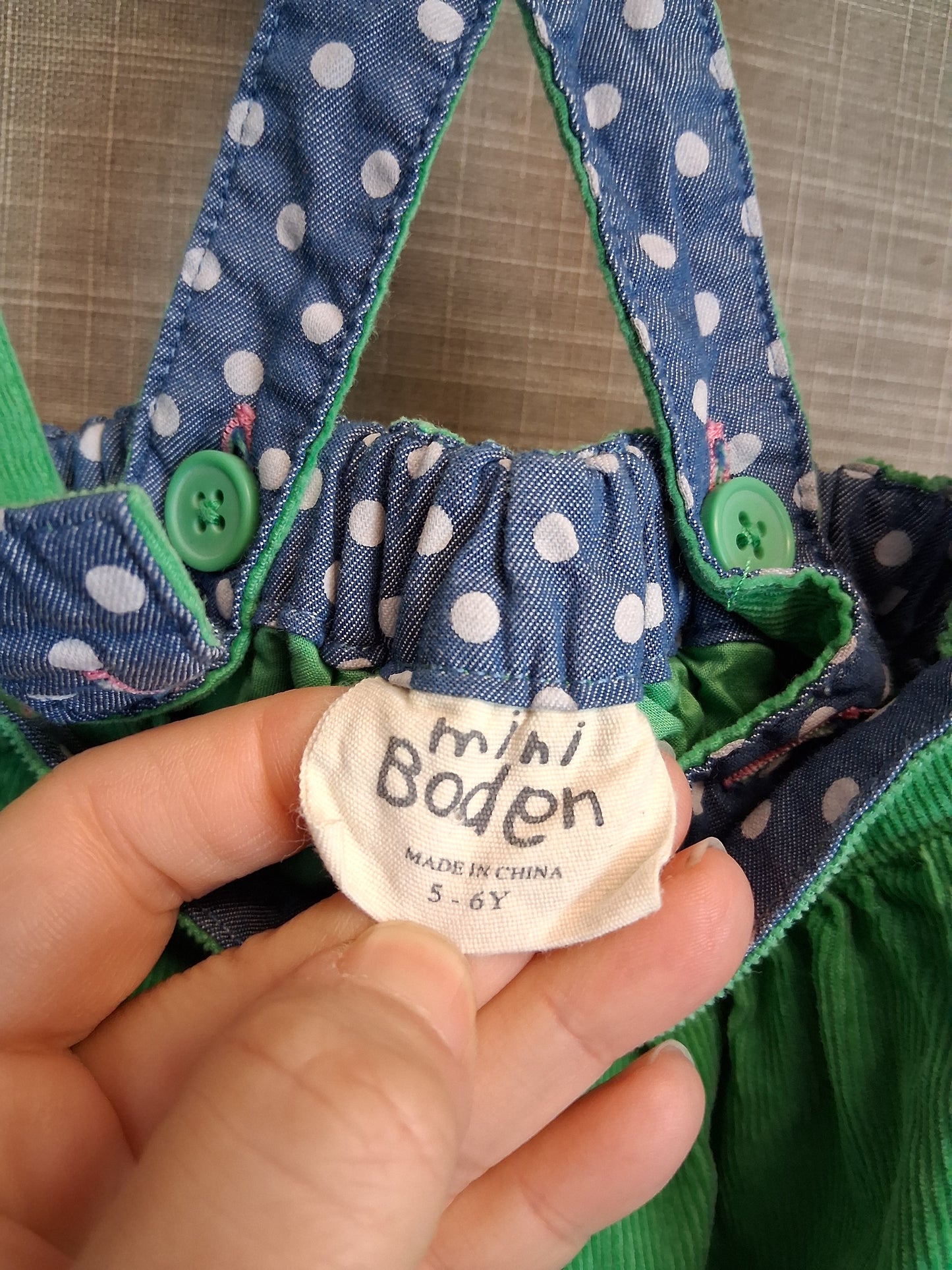 Mini Boden Girls Corduroy Green Pinafore Skirt Age 5-6 Years