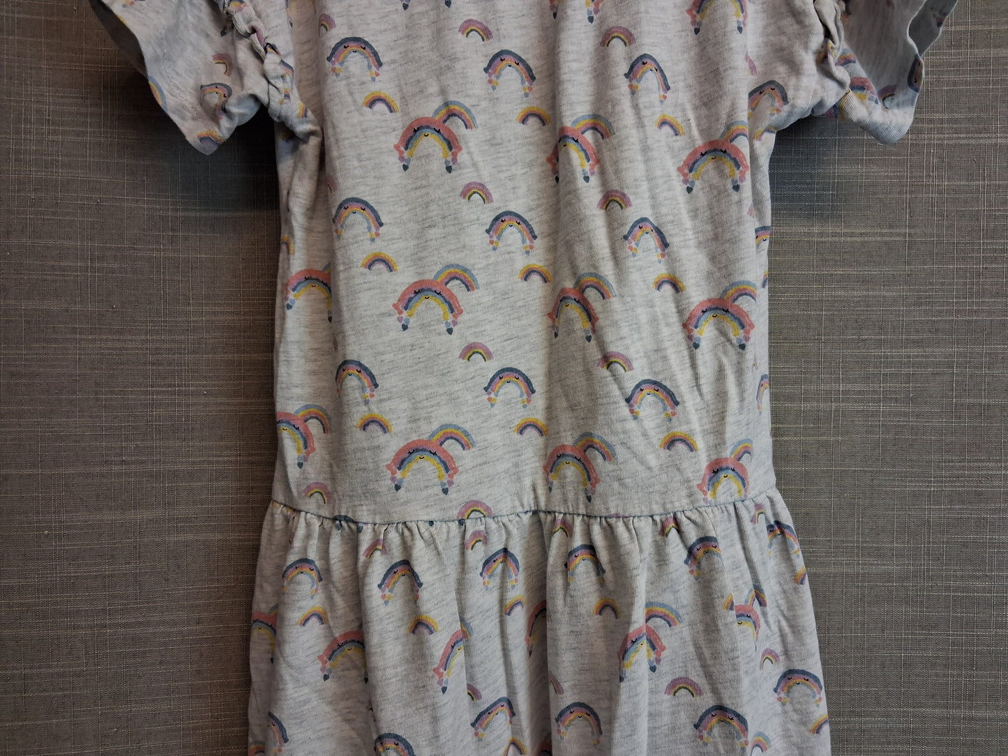 Matalan Girls Grey Rainbow Theme Jersey Dress Short Sleeve Age 5-6 Years