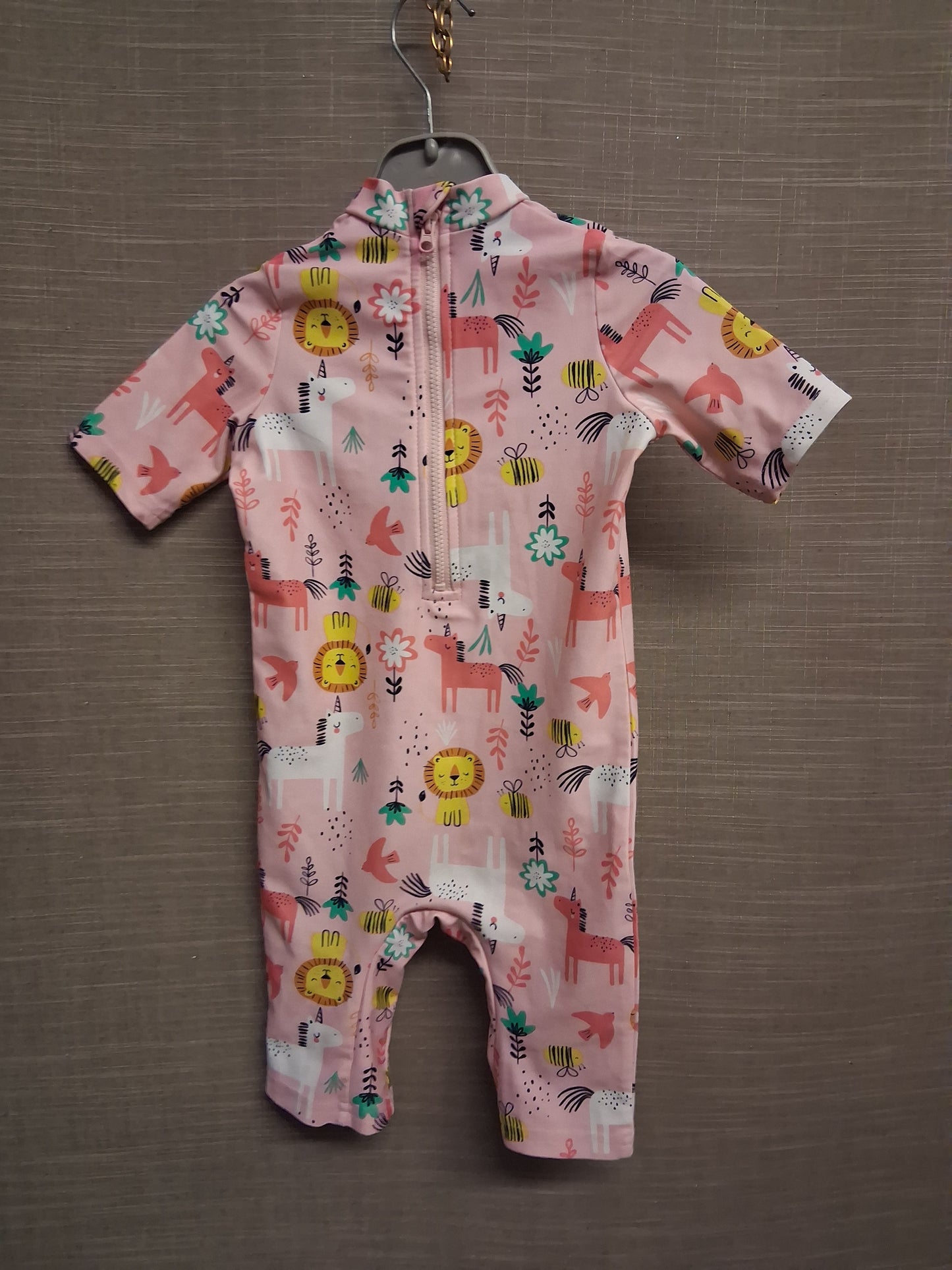 F&F Girls Pink Unicorn UV Swimsuit One Piece Age 18-24 Months