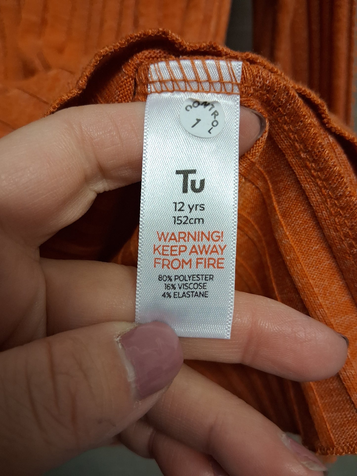 TU Girls Orange Ribbed Long Sleeve Sweater Age 12 Years