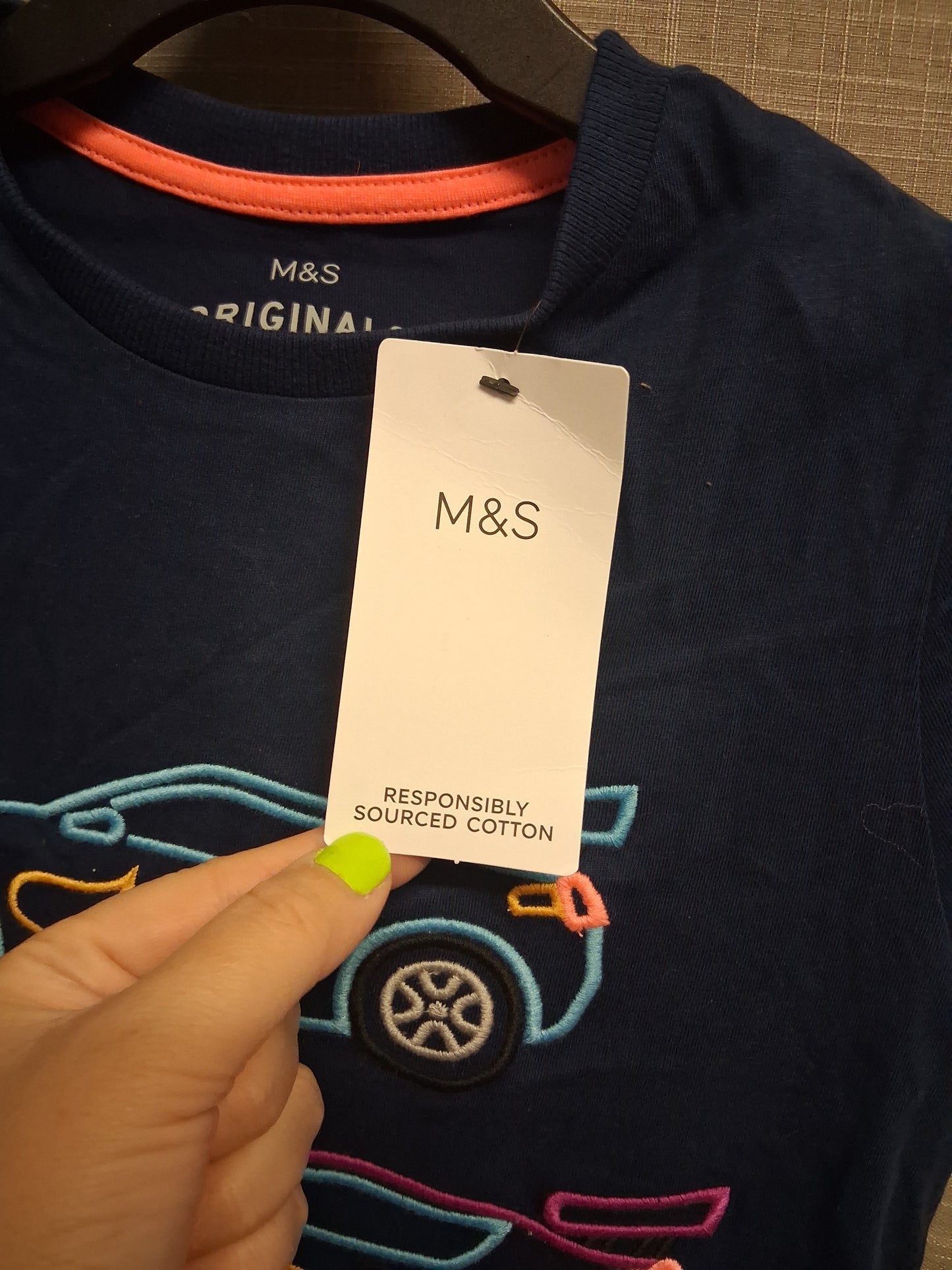Marks and Spencer Blue Racing Car Short Sleeve T-Shirt Navy Age 6-7 Years
