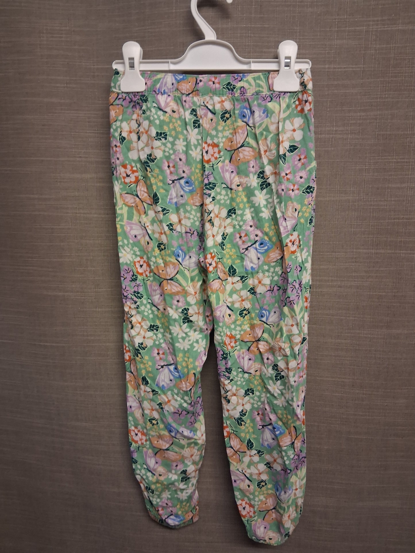 H&M Girls Green Floral Summer Trousers With Pockets Age 7-8 Years