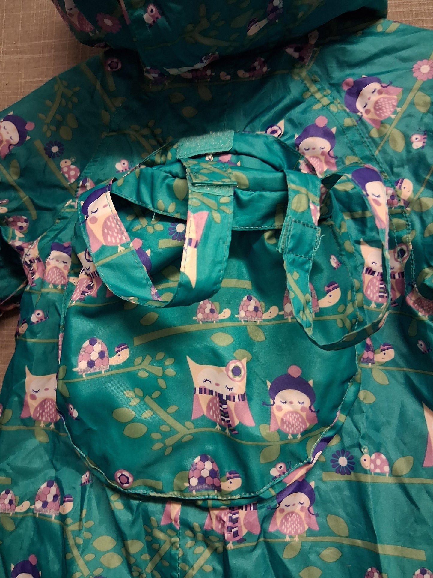 Mini Club Girls Rainsuit All in One Green Owl Print Age 12-18 Months