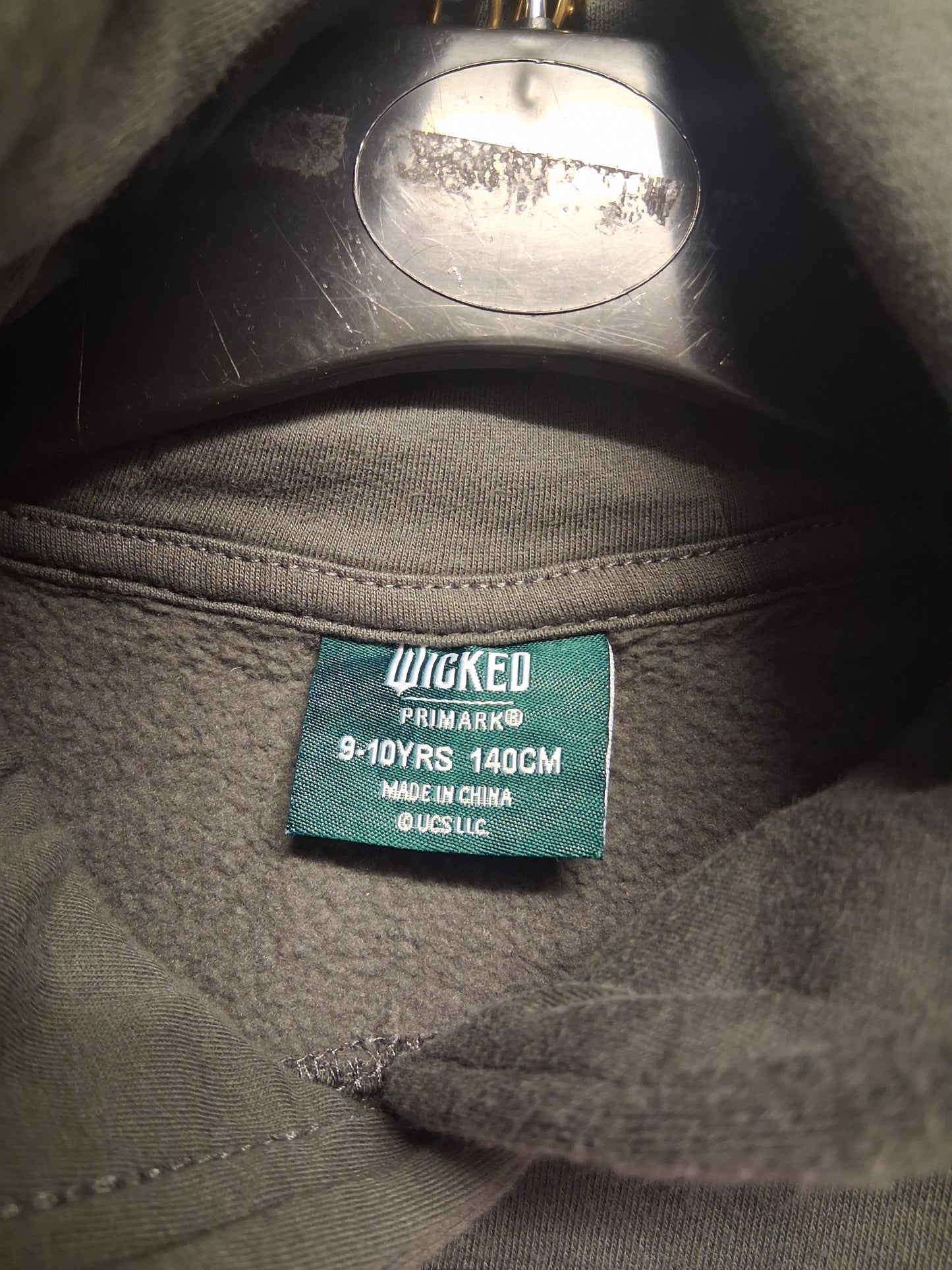 Primark Wicked Hoodie Elphaba Glinda Graphic Grey Age 9-10 Years