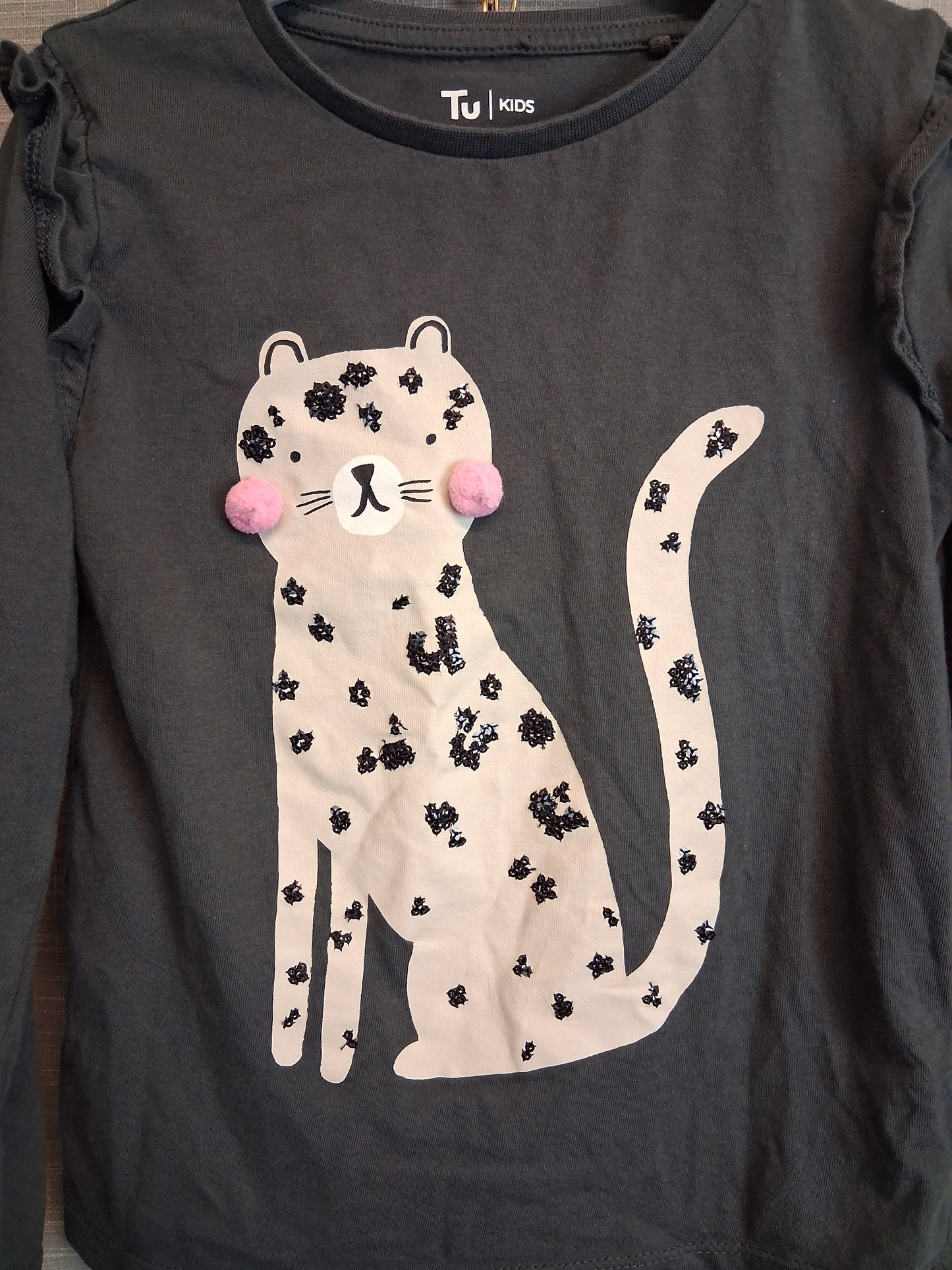 TU Girls Grey Long Sleeve Leopard T-Shirt Age 4-5 Years