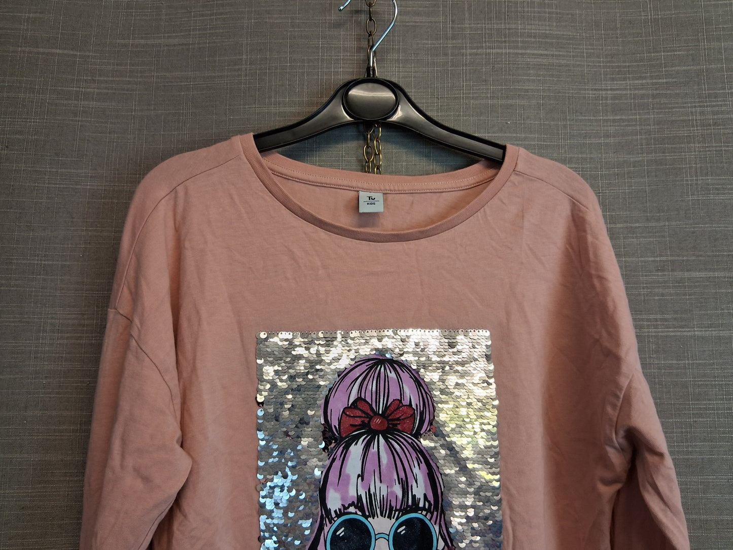 TU Girls Long Sleeve T-Shirt 2 way Sequin Age 12 Years Dusky Pink