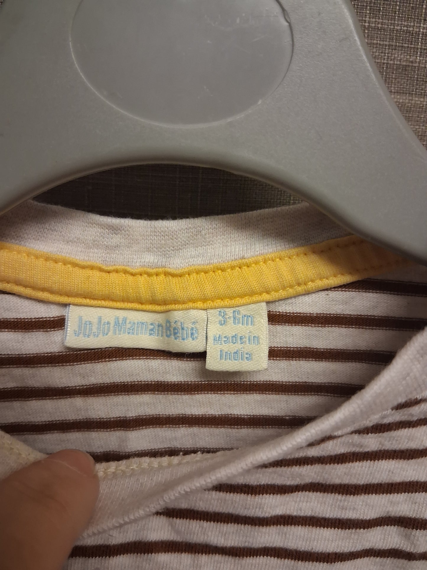 JoJo Mamam Bebe Boys Brown White Striped Long Sleeve T-Shirt Age 3-6 Months