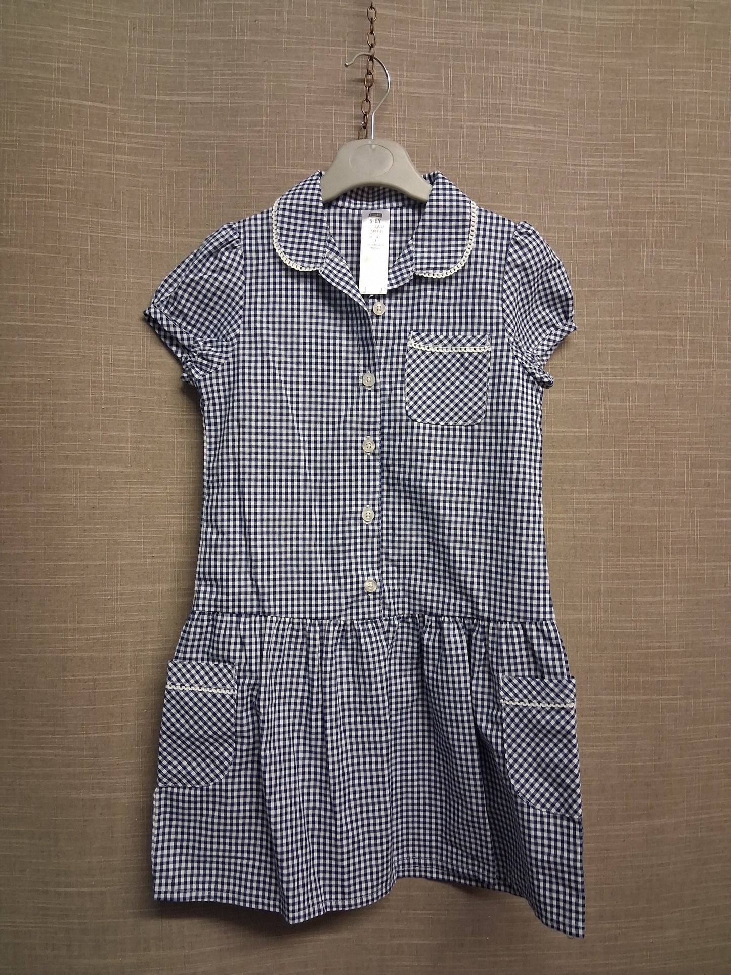 F&F Girls Blue Gingham School Dress Age 5-6 Years NWOTS