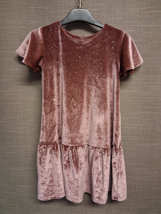 Nutmeg Blush Pink Velour Short Sleeve Drop Waist Party Dress Age 6-7 Years