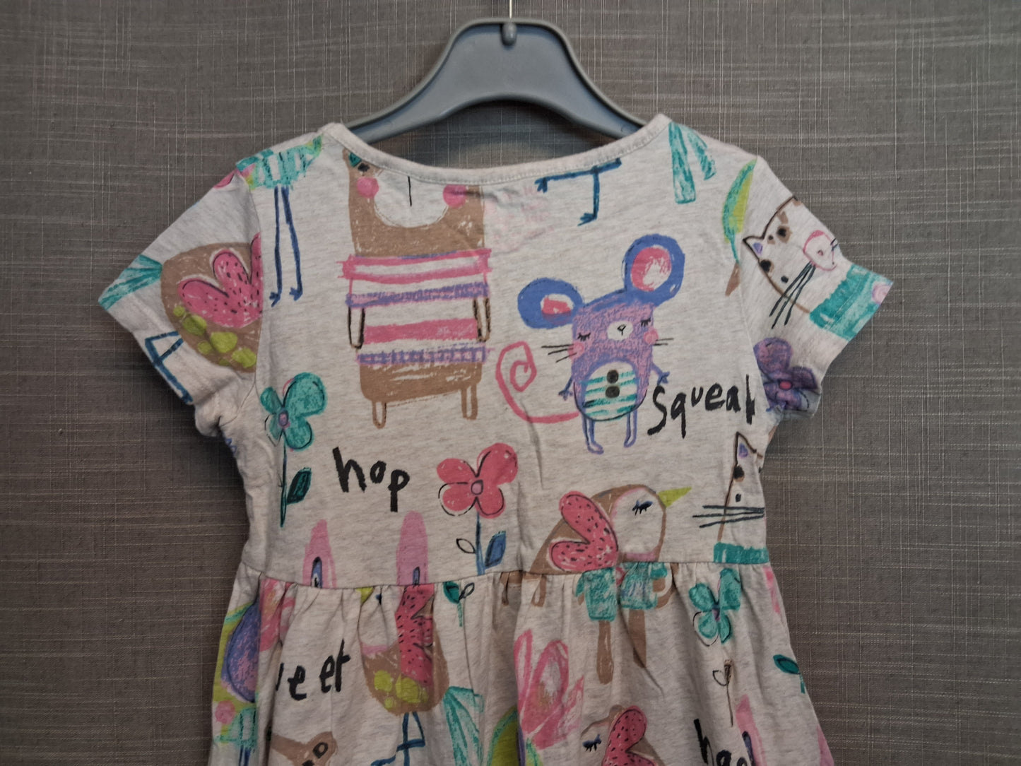 Next Girls Beige Animal Print Dress Jersey Short Sleeve Age 5-6 Years