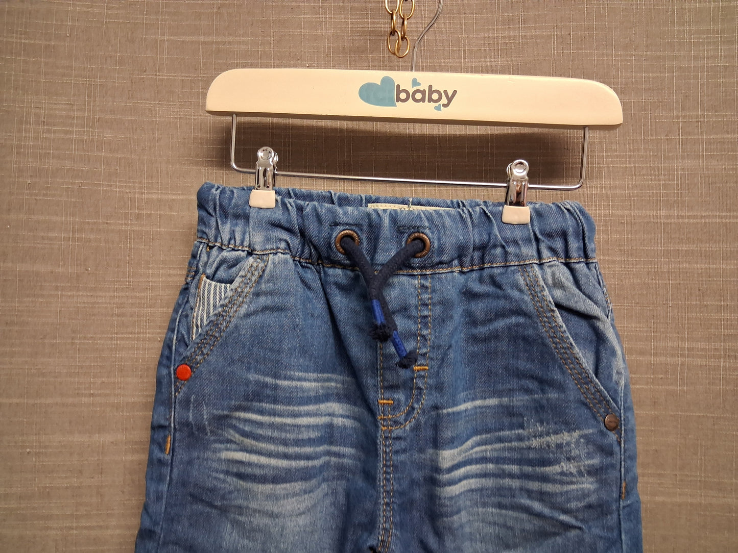 Next Boys Blue Denim Jeans Lined Distressed Age 2-3 Years