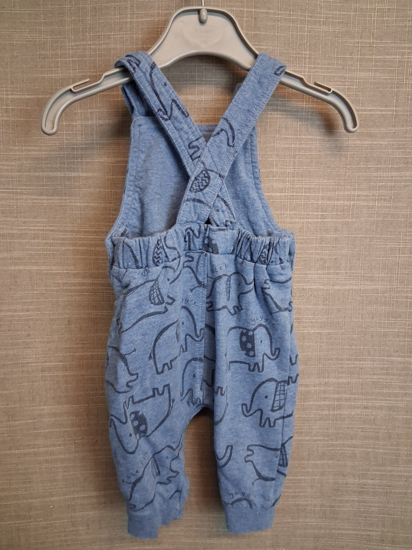 George Boys Blue Jersey Dungarees Elephant Print Age 0-3 Months