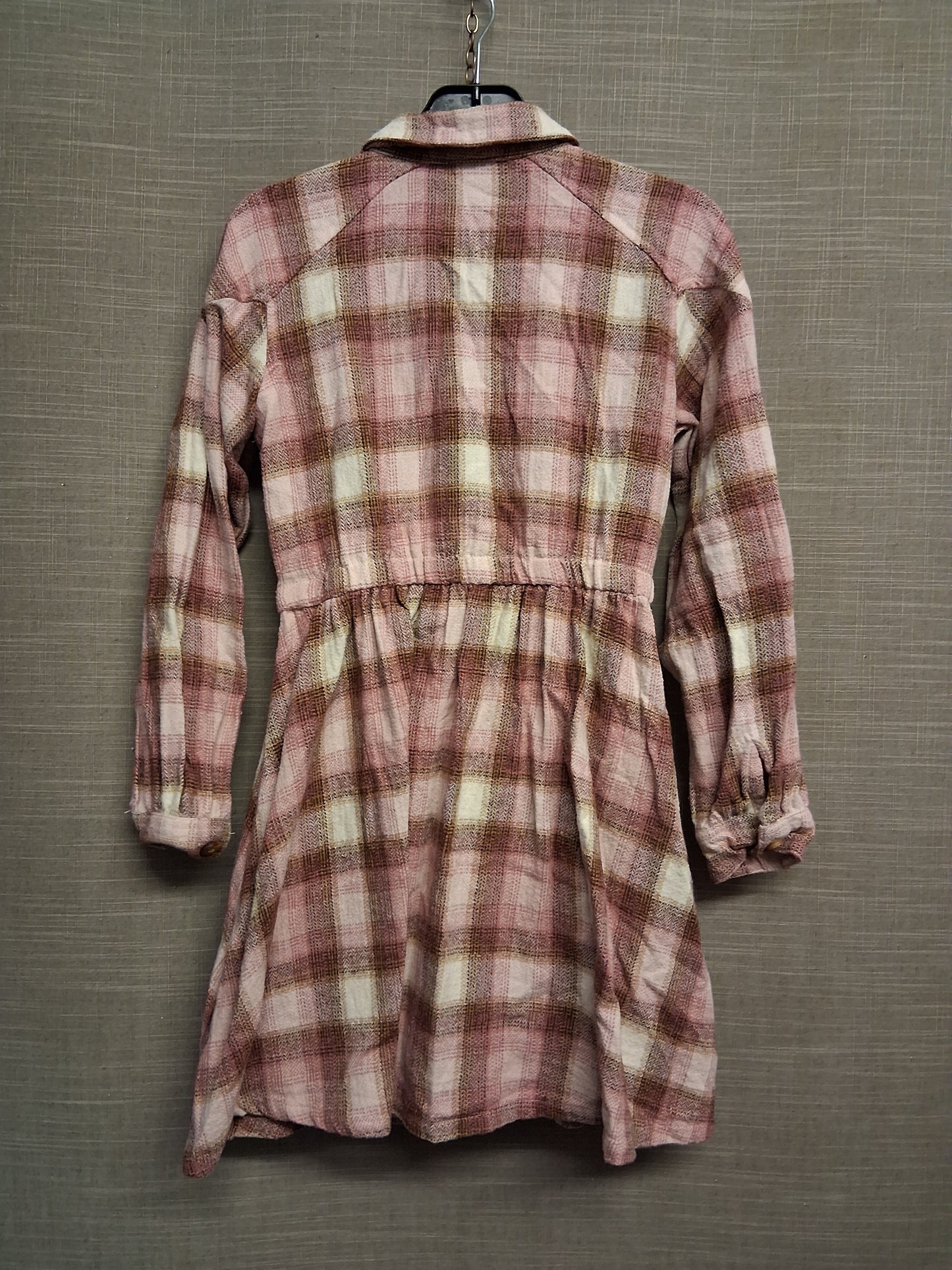 River Island Girls Pink Check Long Sleeve Shirt Dress Embroidered Floral Age 10 Years