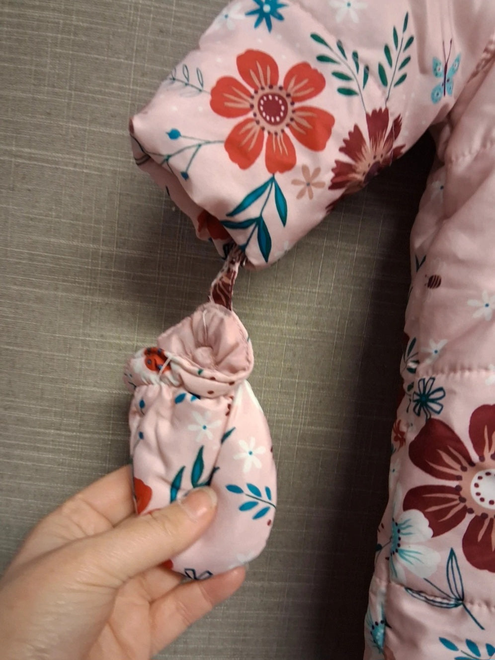 George Girls Pink Floral Padded Snowsuit Showerproof Age 3-6 Months With Mitts - Marked
