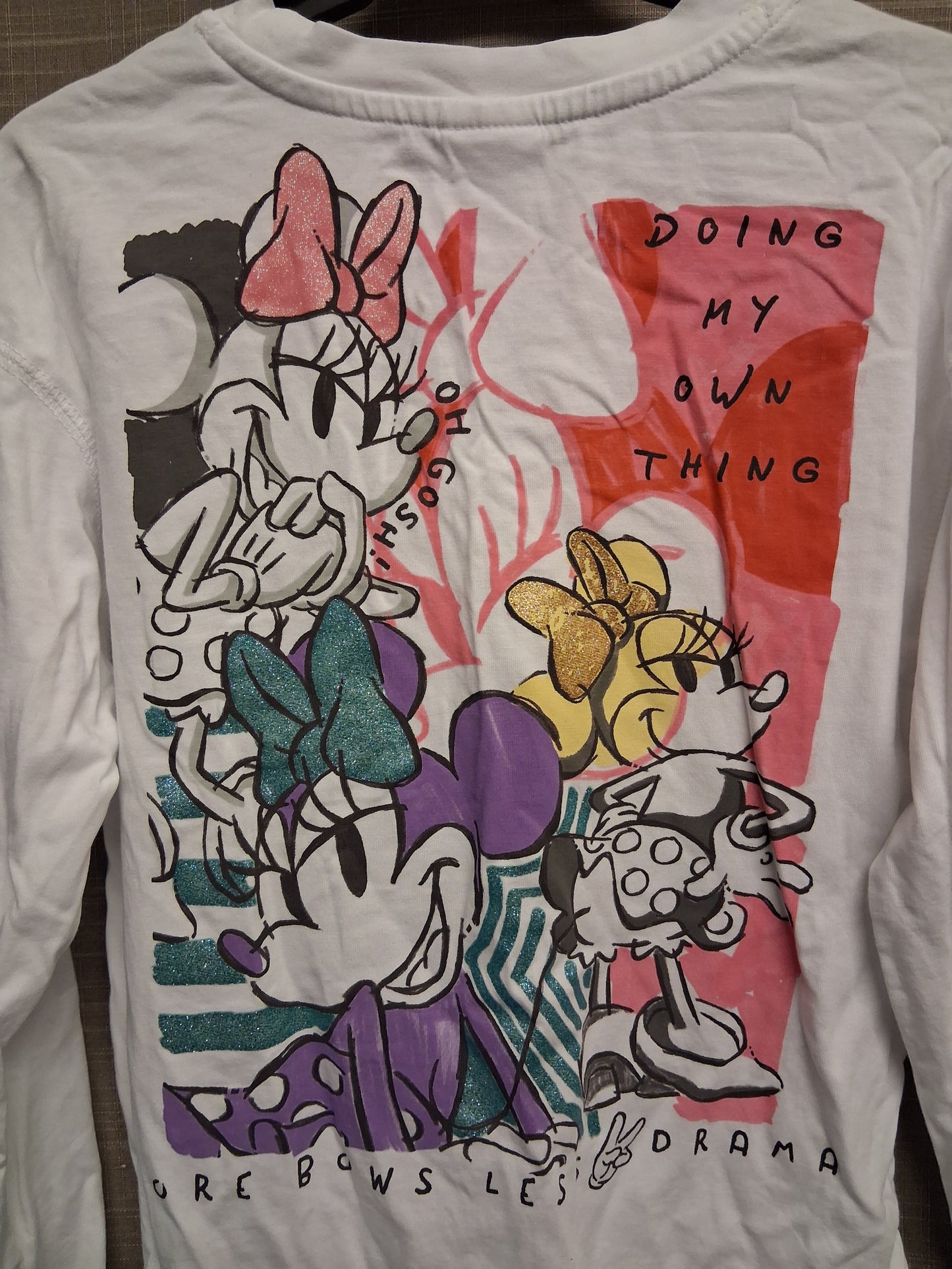 George Disney Minnie Mouse Graphic Print on Back White Long Sleeve T-Shirt Age 8-9 Years