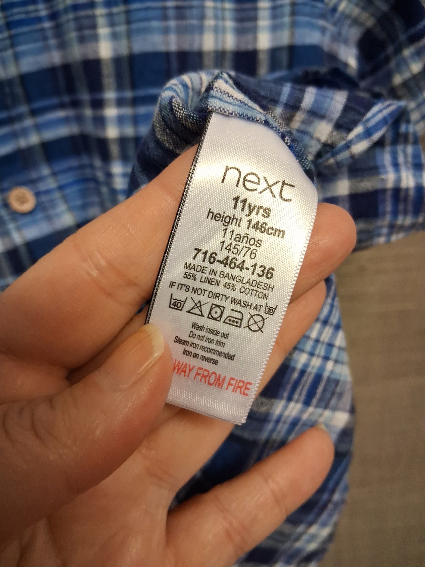 Next Boys Blue White Check Short Sleeve Shirt Age 11 Years