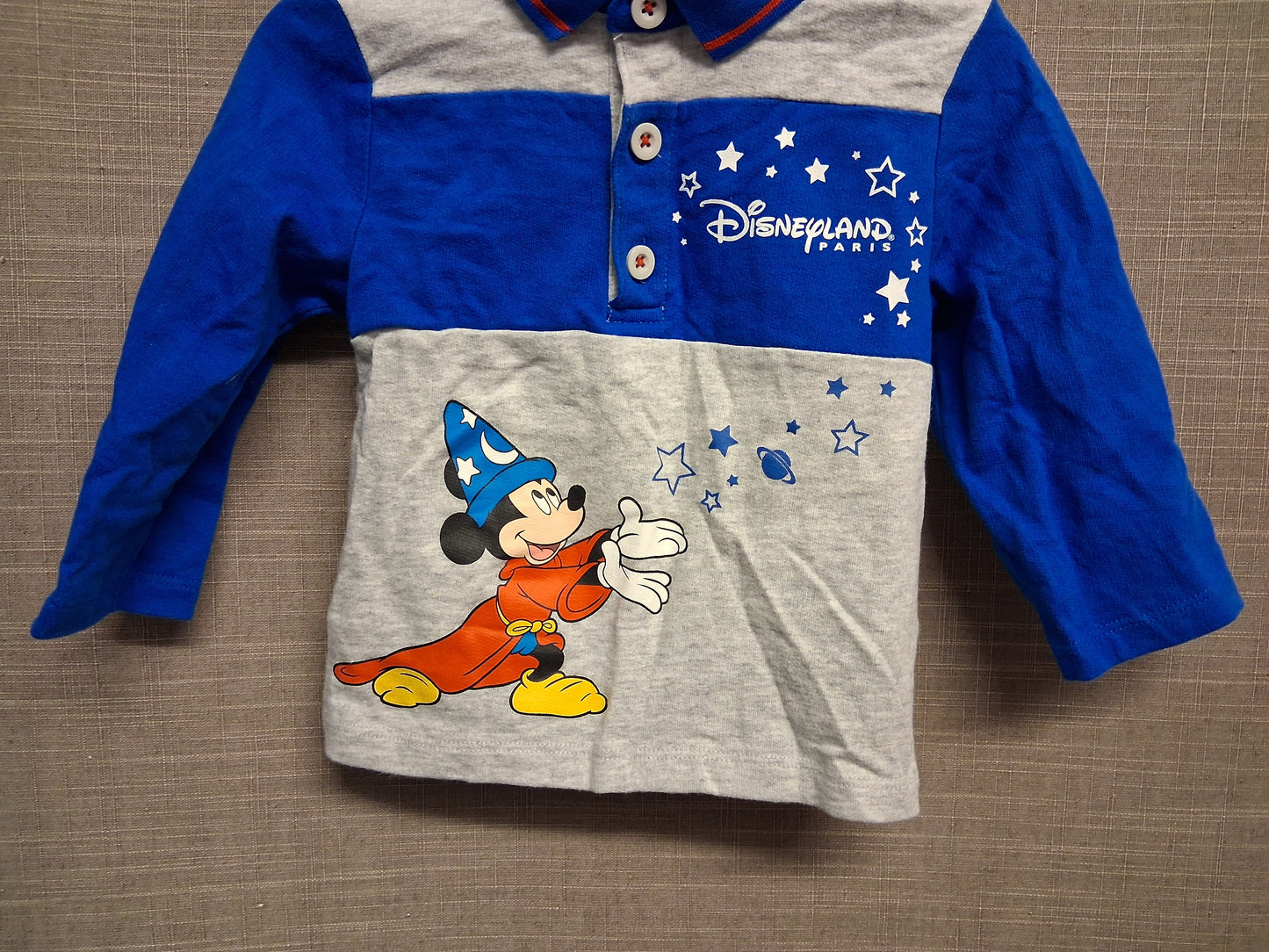 Disneyland Paris Official Mickey Mouse Long Sleeve Jersey T-Shirt Blue Grey Age 18 Months