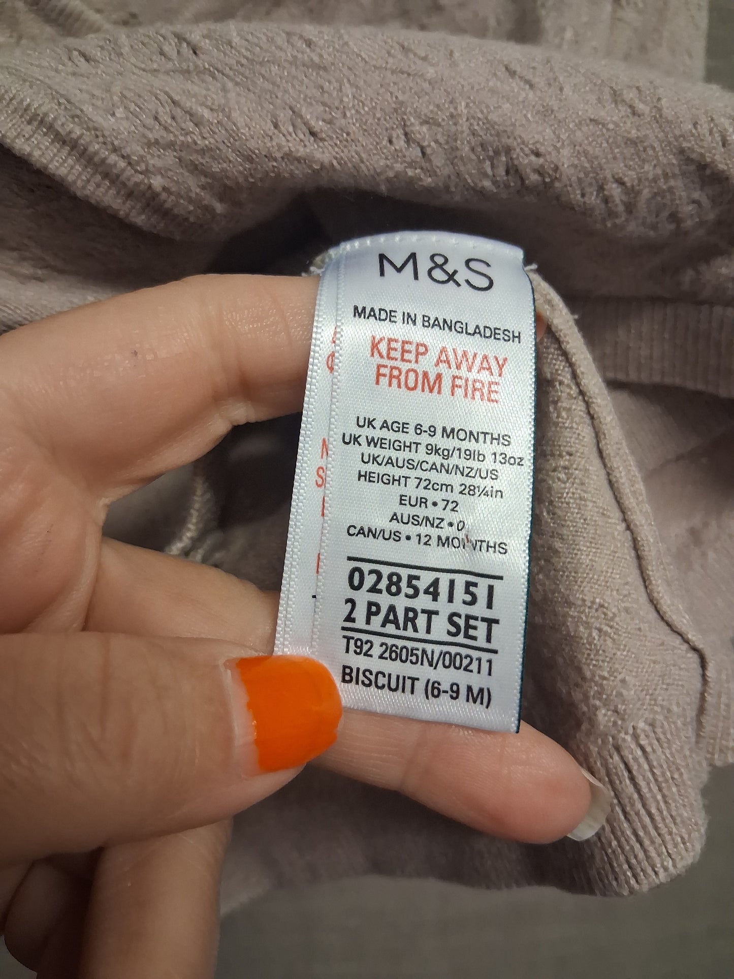Marks & Spencer Cardigan Beige Wrap Style Age 6-9 Months