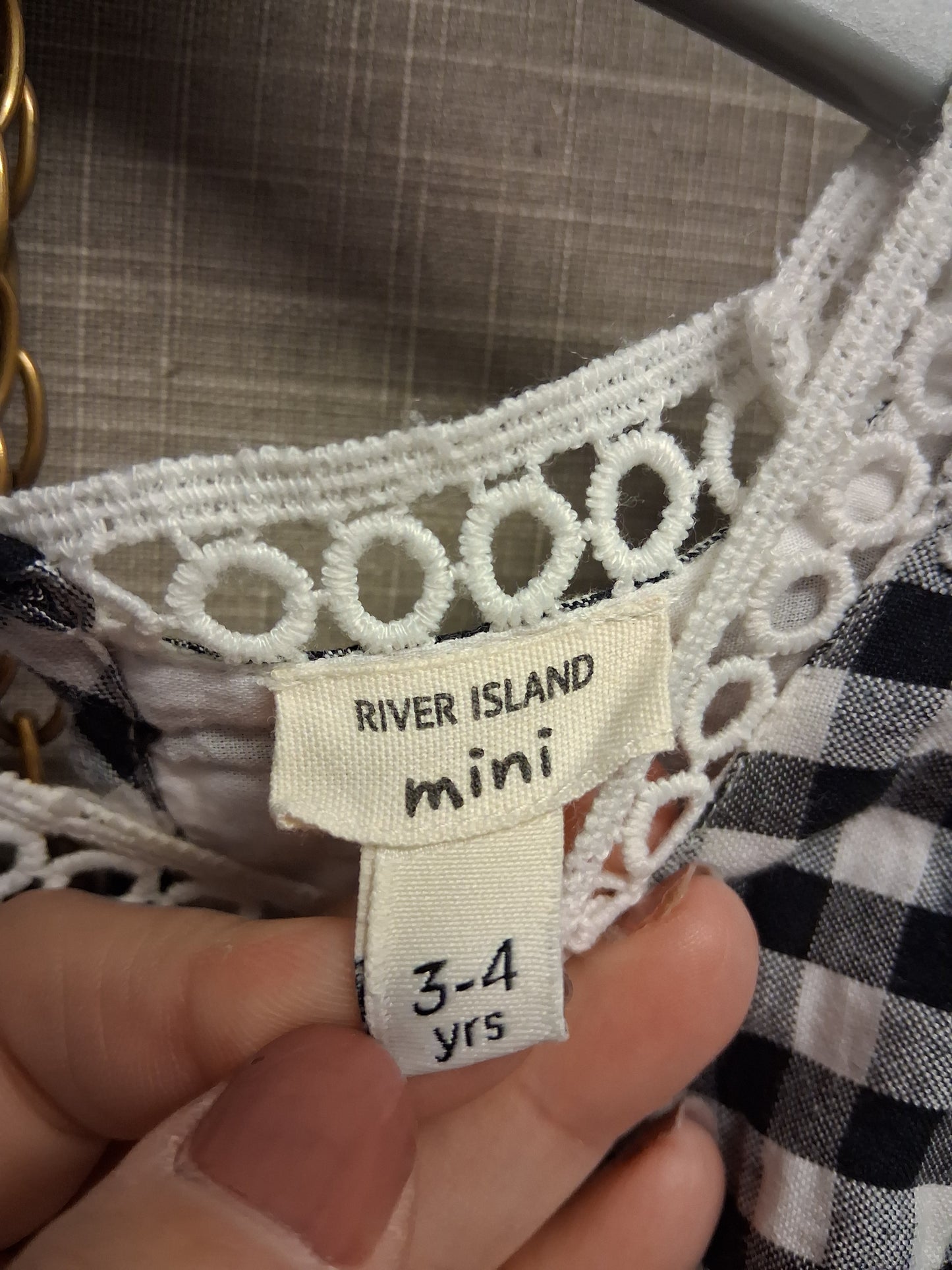 River Island Girls Black White Gingham Dress Age 3-4 Years