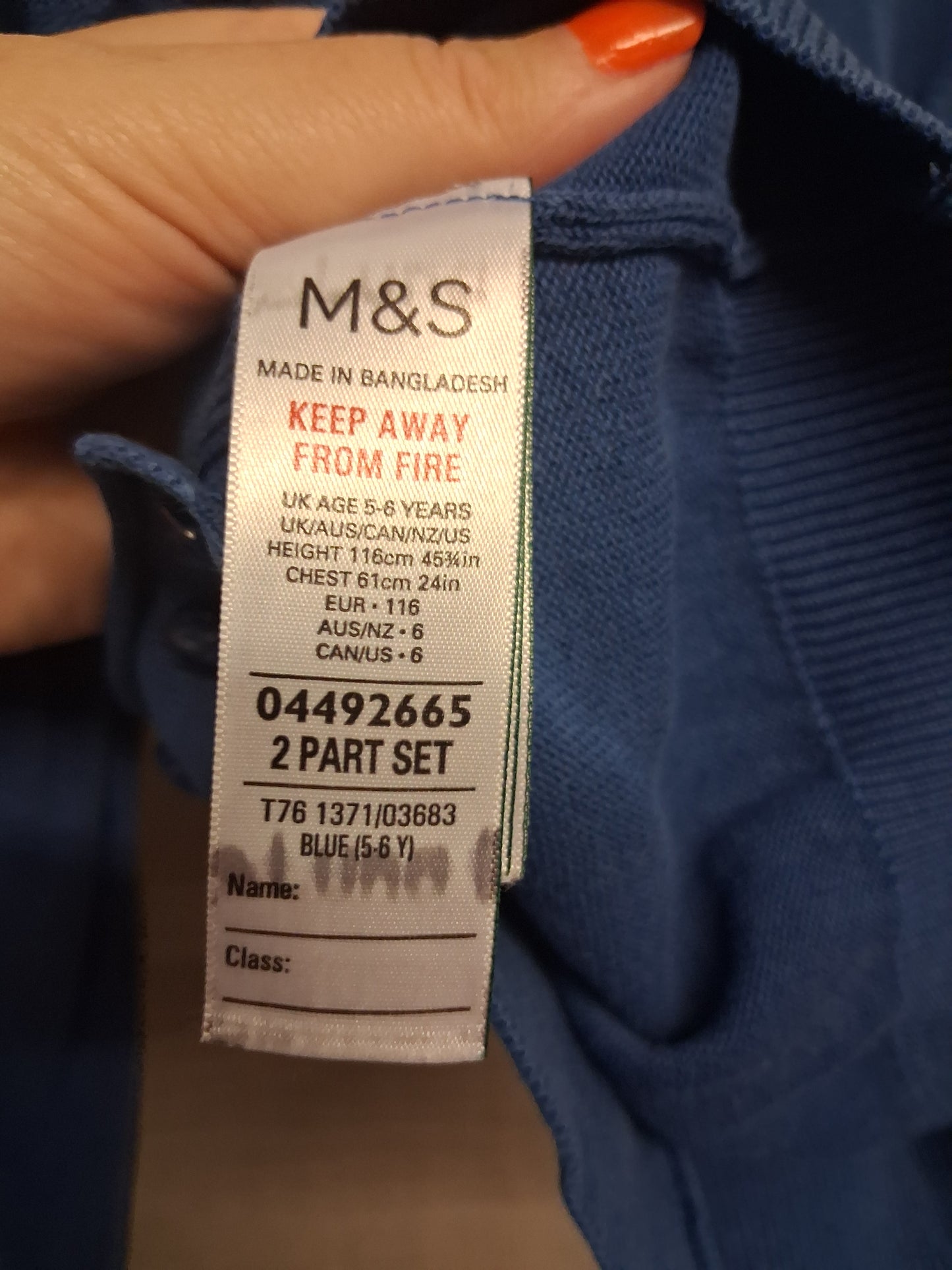 Marks & Spencer Girls Blue V Neck School Cardigan 100% Cotton Age 5-6 Years