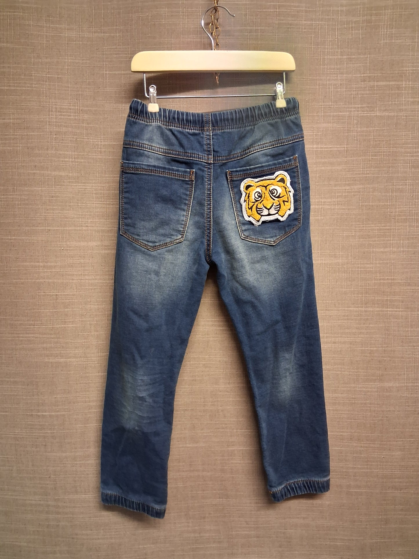 Next Boys Denim Jeans Blue Elastic Waist Tiger on Pocket Age 5-6 Years