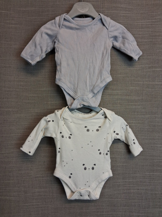 George Boys Long Sleeve Bodysuits X2 Age Tiny Baby