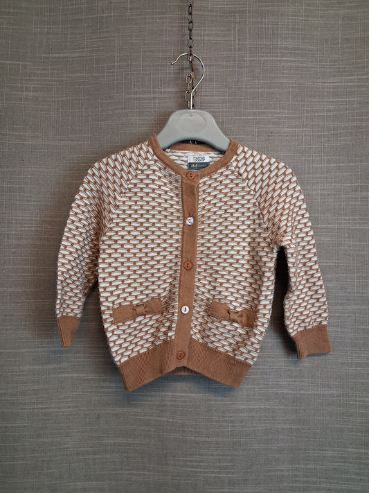 Mamas & Papas Brown Beige Waffle Knit Cardigan Age 3-6 Months