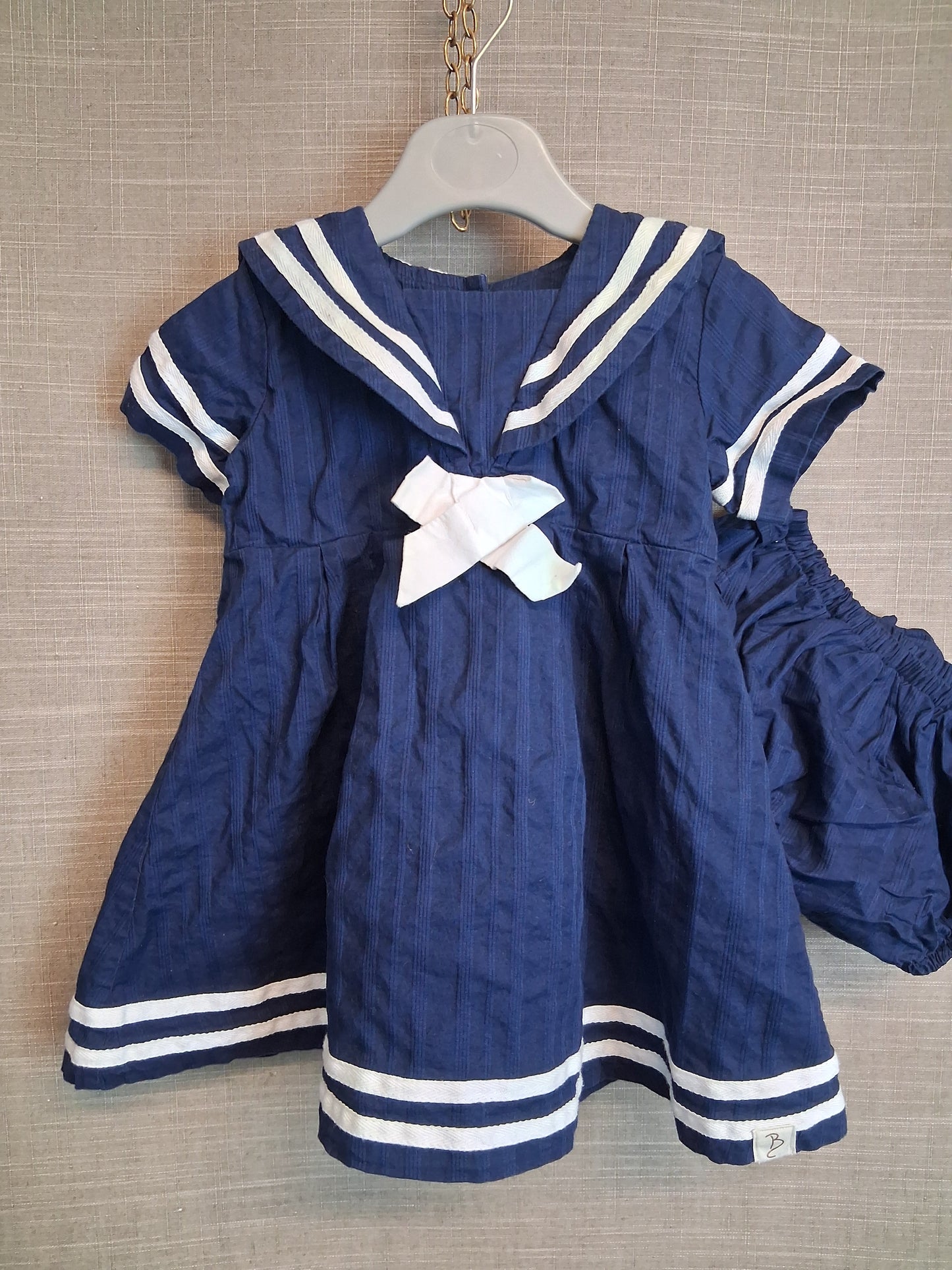 Billie Faiers George Girls Navy Sailor Style Dress With Matching Pants Age 9-12 Months