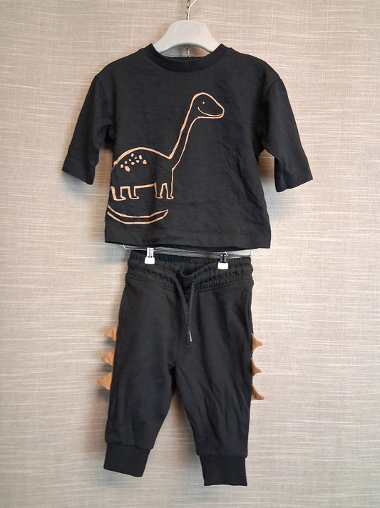 Next Boys 2 Piece Outfit Black Dinosaur Age 3-6 Months
