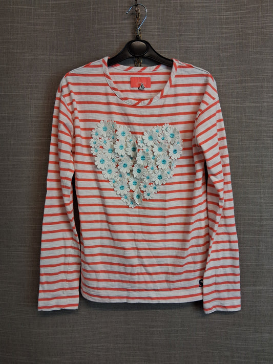 Joules Girls Pink White Striped Floral Love Heart Age 11-12 Years
