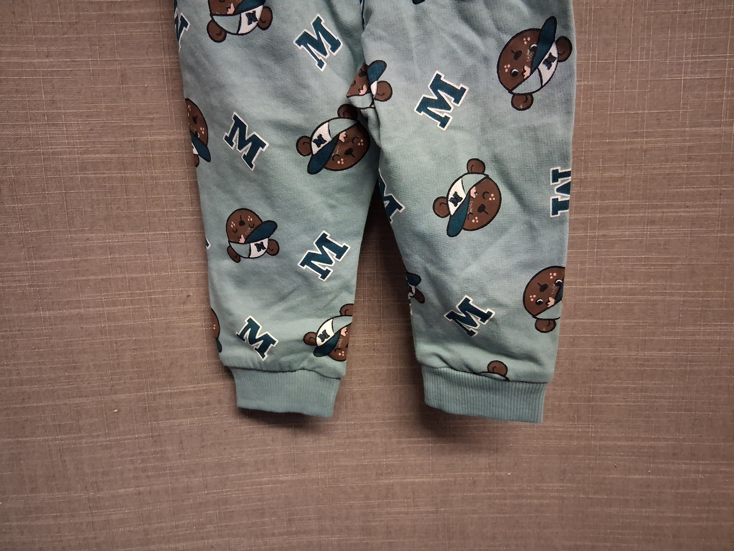 So Cute Boys Green Teddy Bear Print Joggers Age 6-9 Months
