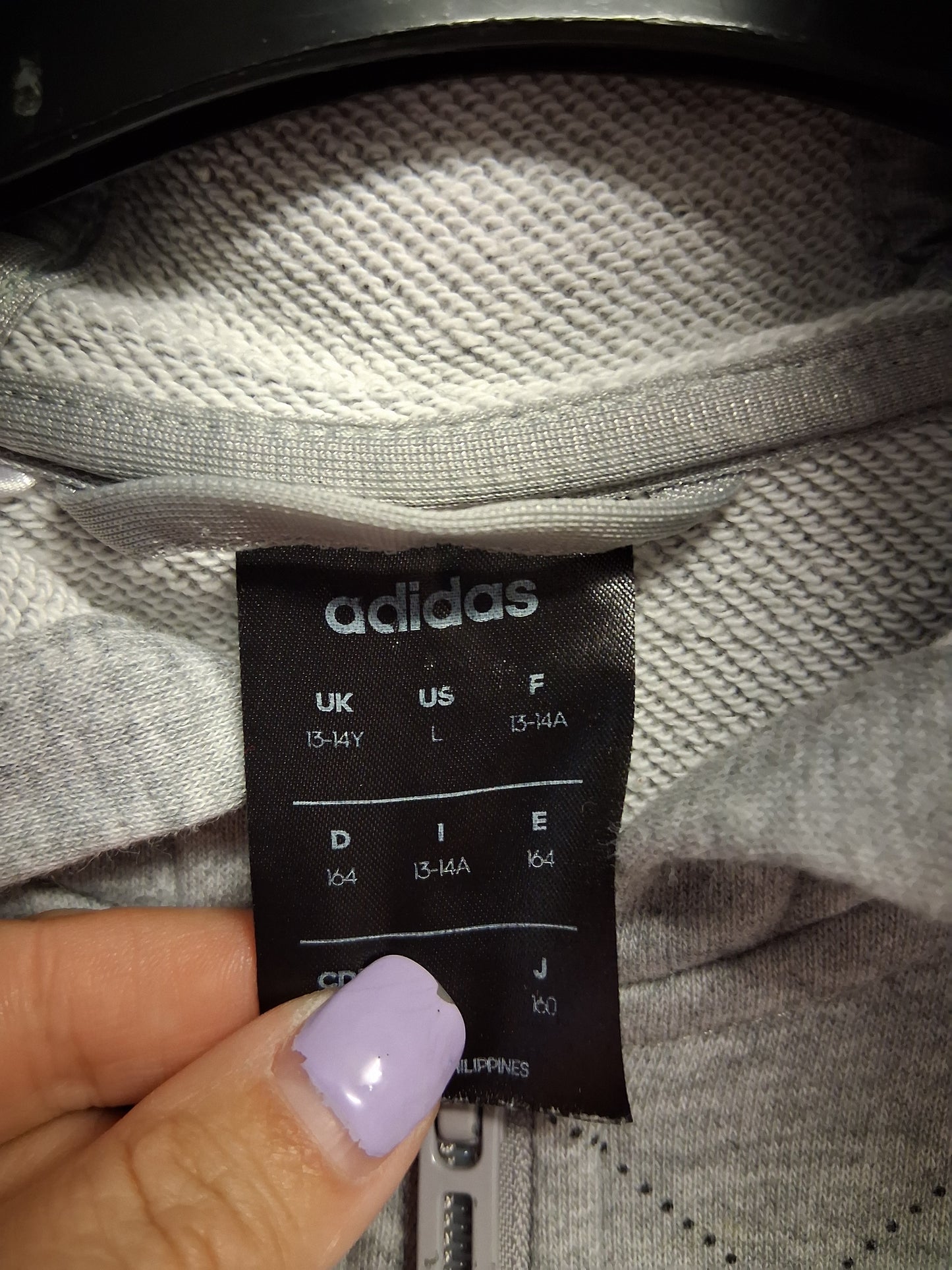 Adidas Boys Grey Full Zip Hoodie Age 13-14 Years