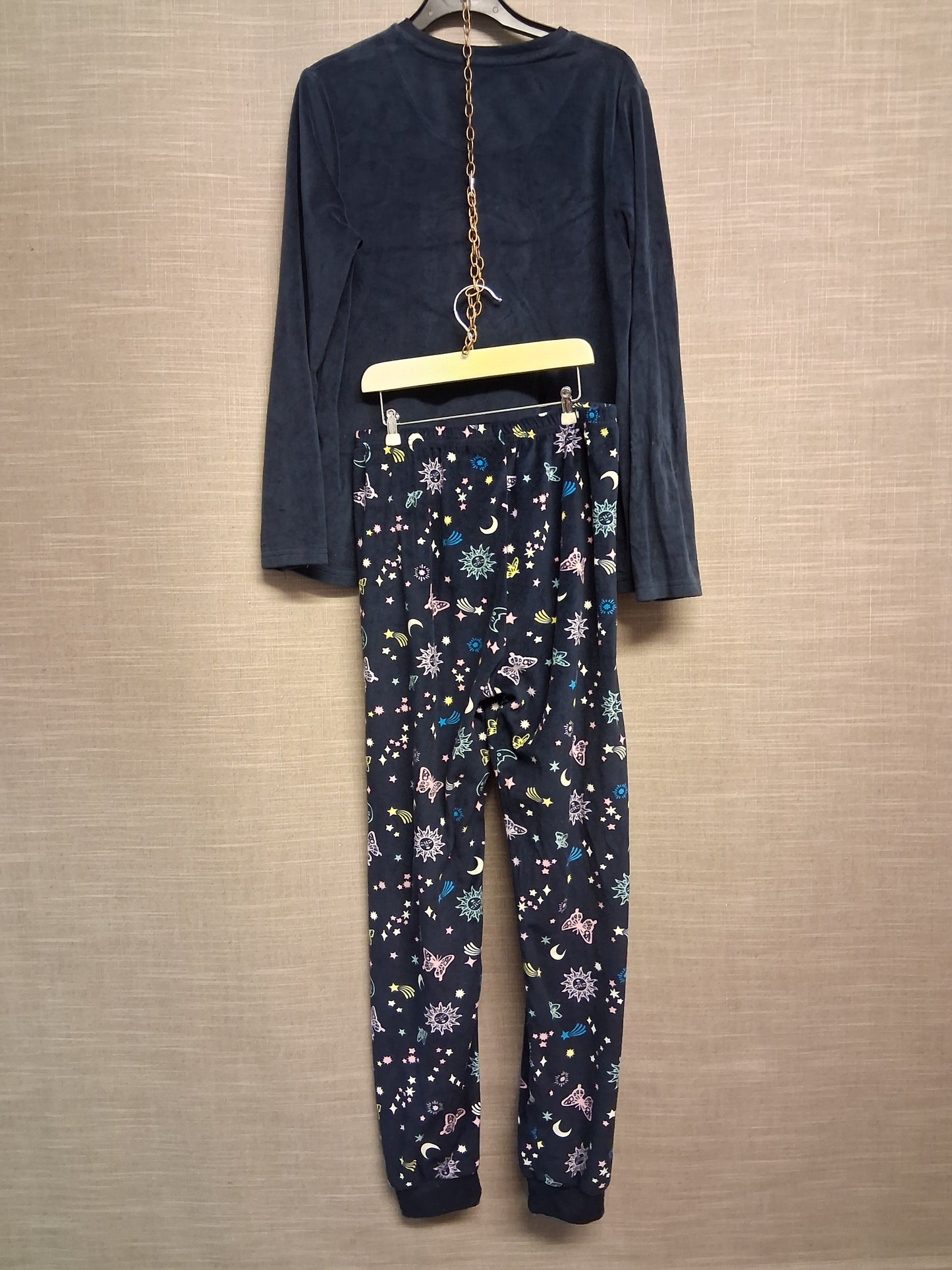 Primark Girls Pyjamas PJs Set Age 10 -11 Years Navy Plush